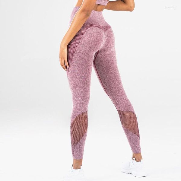 Pantalones activos Correr Deporte Medias de malla sin costuras Mujeres Mención Hip Gym Yoga Capri Control de barriga Fitness Leggings atléticos