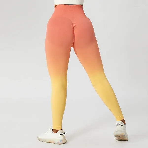 Pantalones activos Leggings de yoga de gradiente sin costuras Mujeres Dipe Dye Sports Scrunch Bum Gym Fitness medias de ejercicio Correr Leggins de cintura alta