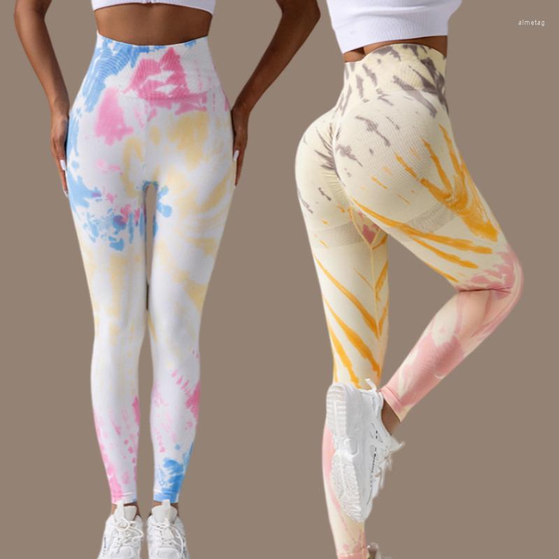 Calças ativas sem costura tie dye yoga leggings push up calças esportivas para mulheres cintura alta ginásio compressão elástico treino roupas de fitness