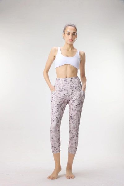 Pantalon actif Leggings longs imprimés floraux sexy avec poches sans couture taille haute entraînement extensible