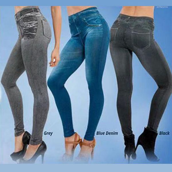 Pantalon actif Slim femmes Leggings grande taille Yoga imiter jean fausses poches mode Fitness taille haute crayon