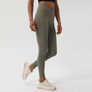 Actieve broek vaste kleur zachte fitness hoge taille yoga leggings compressie vrouwen sport pant front kruis uitgebreide training joggen