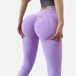 Pantalons actifs Couleur unie Yoga Leggings de sport pour femmes Jacquard sans couture Taille haute Fesses Collants sexy Running Training Sportswear