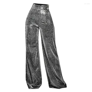Actieve broek Sparkly voor dames Glanzende glitter Wijde pijpen Casual broek Rits aan de achterkant Losse flare Bell Bottom Night Out Clubwear