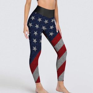 Pantalones activos Leggings con estampado de bandera de estrella EE. UU. 4 de julio Día de la independencia Correr Yoga Push Up Legging deportivo de secado rápido Leggins retro para mujer