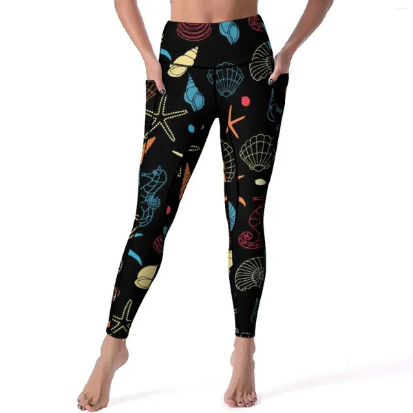 Pantalones activos conchas de estrellas de mar yoga caballito de mar moderno ejercicio de las leggings empujando deportes elásticos ideas de regalo de legging sweet estampado