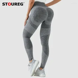 Actieve broek Stoureg Yoga Basic Fitness Gym panty's naadloze heup-buikbuikbesturing leggings met punch-out gaten