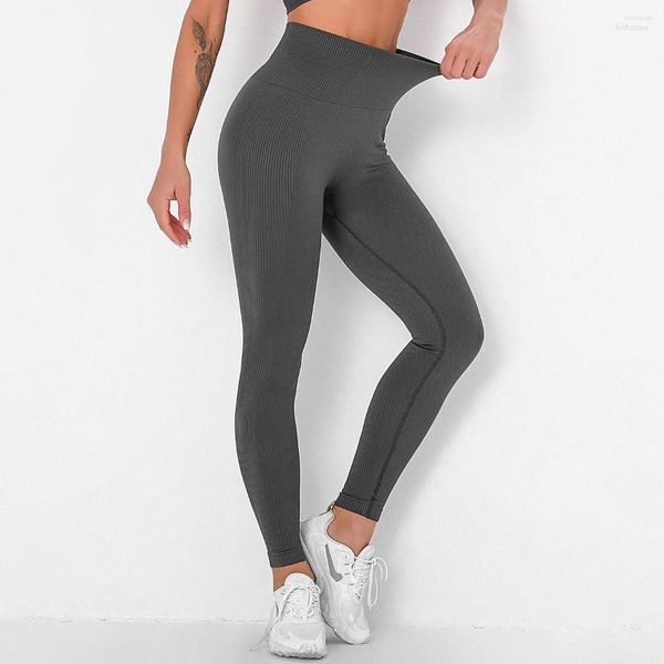 Pantalon actif rayé taille haute Yoga femmes sans couture Push Up Leggings collants de Sport Fitness course Gym Sport vêtements de Sport Leggins