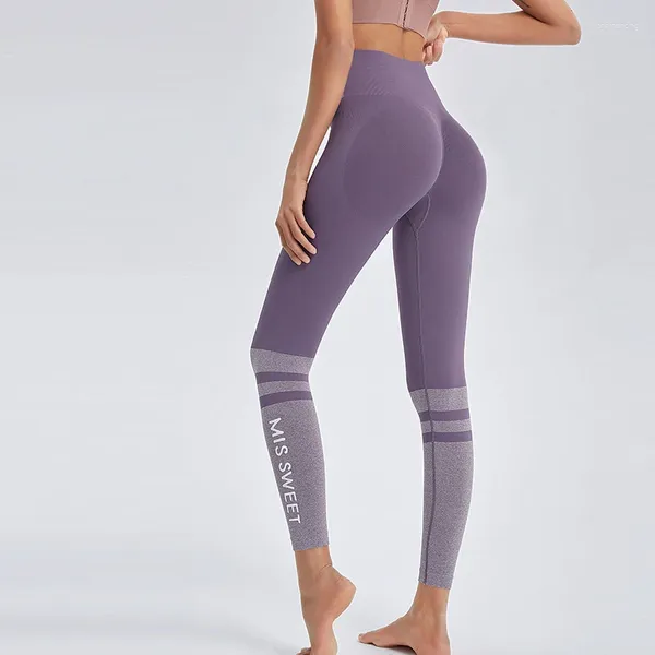 Pantalon actif rayé Yoga Leggings femmes taille haute Fitness sans couture respirant sport Stretch hanche ascenseur