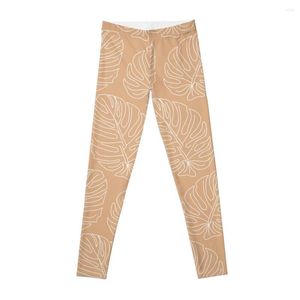 Active Pants Tan Tropical Leaves Pattern Leggings Women's Gym Yoga Pant