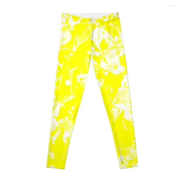 Pantalones activos los motivos florales de color amarillo y blanco brillantes leggings de la cintura altas pantalones cortos de entrenamiento de la cintura