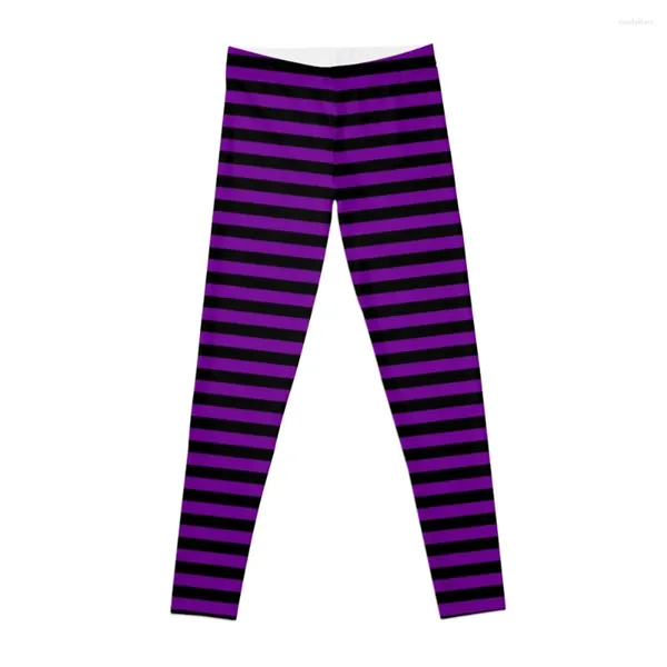 Pantalones activos Violeta delgada y rayas negras |Leggings de rayas horizontales ropa de entrenamiento para chicas para mujeres