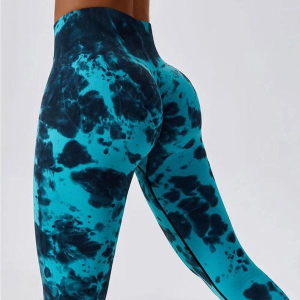 Pantalons actifs Tie-Dye Yoga Sports Leggings Femmes Exercice de course de fitness Haute taille push-ups Push ups