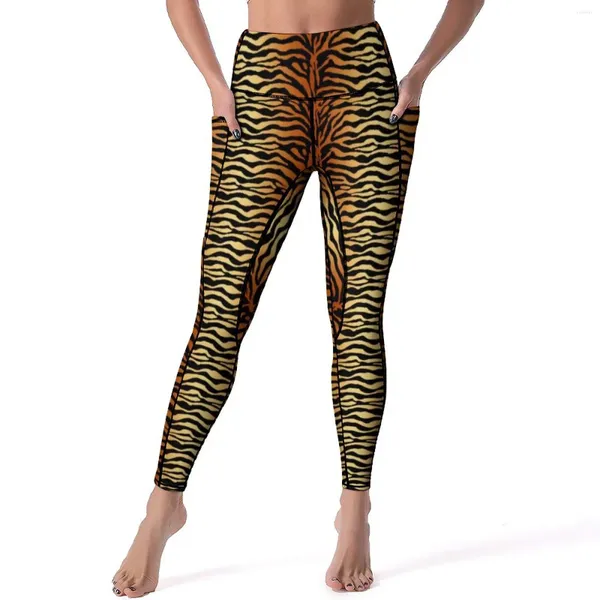 Pantalon actif Tiger Print Yoga Femmes Animal Bravagons Black Leggings Push Up Legging décontracté Sport de fitness personnalisé rapide