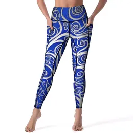 Pantalons actifs arbres avec tourbillon de yoga abstrait peinture de course de leggings hauts à séchage rapide.