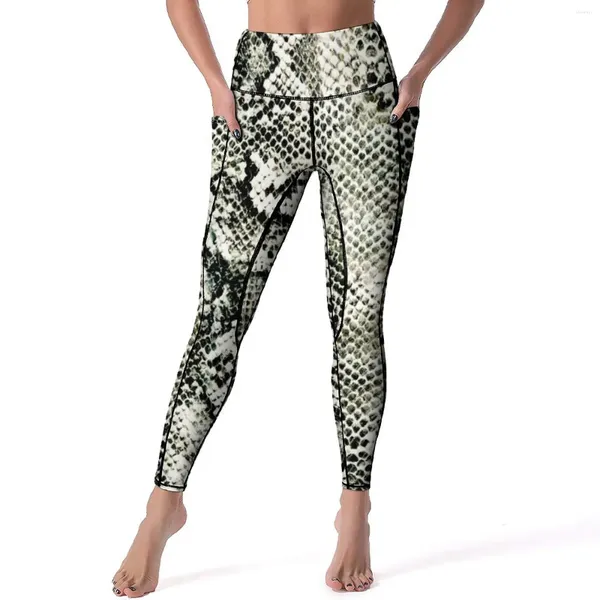 Pantalon actif tendance peau de serpent Yoga femme blanc imprimé serpent Leggings taille haute drôle Legging Stretch imprimé Gym collants de sport