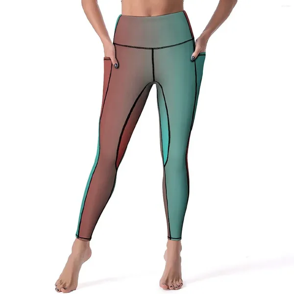 Pantalones activos Arte de dos tonos Yoga Rojo y azul Leggings para correr Cintura alta Elástico Deporte Legging gráfico transpirable Idea de regalo