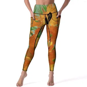 Pantalon actif Vase avec tournesols Yoga Vincent Van Gogh Leggings de Fitness taille haute collants de sport extensibles Legging au Design doux