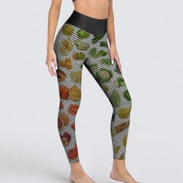 Calças ativas leggings femininas de yoga vegetarianas frutas e legumes cintura alta moda calças justas esportivas elásticas leggins de fitness