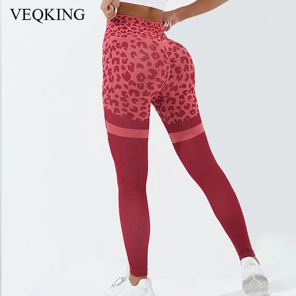 Pantalones activos Veqking Leggings sin costuras Mujeres Leopardo Estampado yoga de cintura alta secado rápido Running Fitness Sports Troducciones