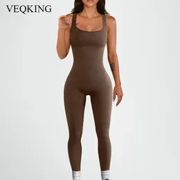 Actieve broek VEQKING Mouwloze jumpsuit Dames Draad Hoge elastische yogaset Sneldrogend Hardlopen Sportbodysuit Fitnesstraining