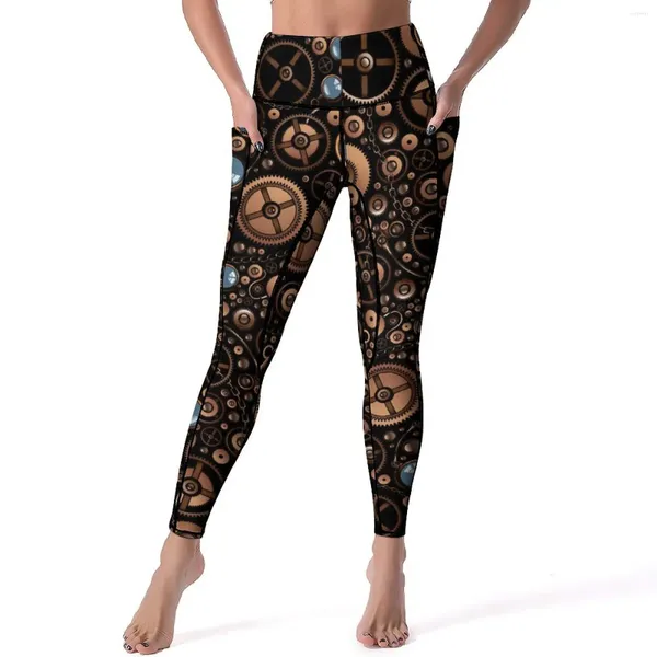 Pantalon actif Vintage Steampunk Yoga femmes engrenages Style Leggings taille haute décontractée Legging conception à séchage rapide entraînement Sport