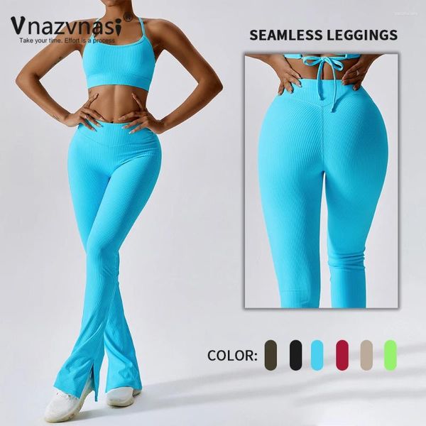 Pantalon actif Vnazvnasi Leggings de Sport côtelés pour Fitness Yoga pantalon évasé collants de Sport Push Up femmes vêtements d'entraînement vêtements de Sport