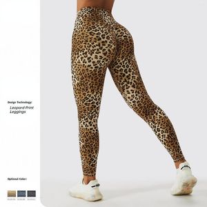 Actieve broek W's Leopard Print High Taille Elastische heup tillende buikregeling enkellengte leggings voor yoga fietsen joggen dansen