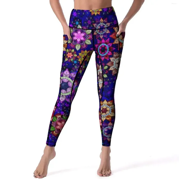 Pantalon actif Aquarelle Mandala Leggings Rétro Imprimé Floral Fitness Gym Yoga Taille Haute Collants De Sport Sexy Stretch Graphic Legging