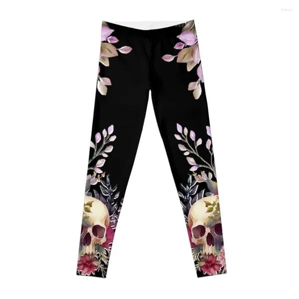 Pantalones Activos Whimsical Floral Delight Around A Skull - Leggings Negros Ropa Deportiva De Gimnasio Mujer Fitness Mujer