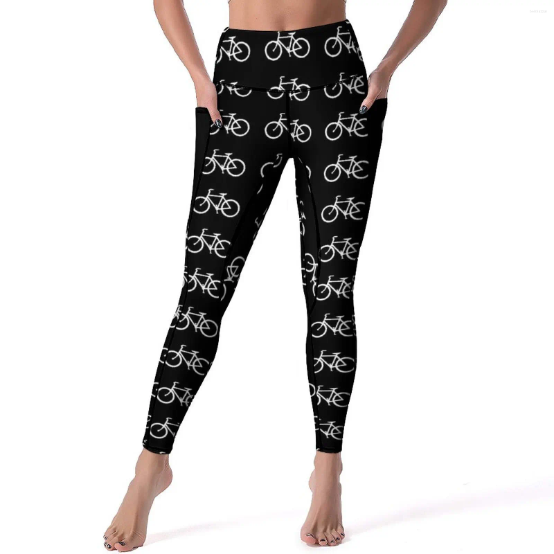 Pantaloni attivi biciclette bianche da yoga donne bici vintage leggings ad alta vita kawaii gocciola