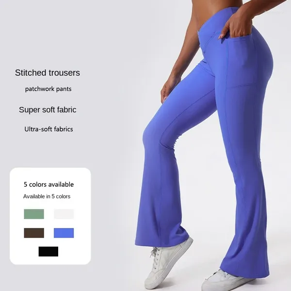 Pantalones activos pierna ancha cinturón cruzado Yoga ajustado mallas de Pilates transpirables tela suave acampanada tipo deportivo de alta elasticidad