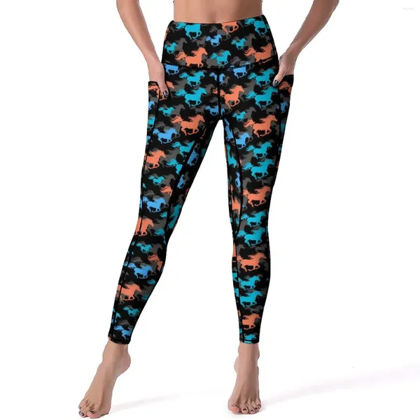 Pantalones activos caballo salvaje Yoga señora Animal estampado Leggings cintura alta transpirable Legging elástico gráfico Fitness deporte