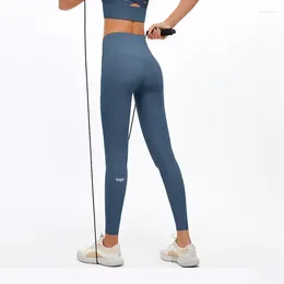 Actieve broek met logo Hoge taille Yoga zonder gênante lijn Sneldrogende sport Fitness-legging Zomerfietsen Joggen