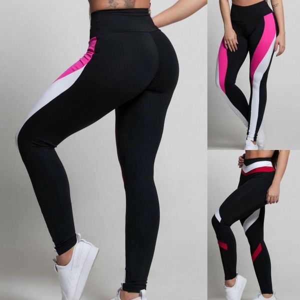 Pantalones activos Leggings deportivos para mujer Mezcla de colores Estiramiento alto Impreso Yoga Danza Ropa de gimnasio informal Mallas de gran tamaño