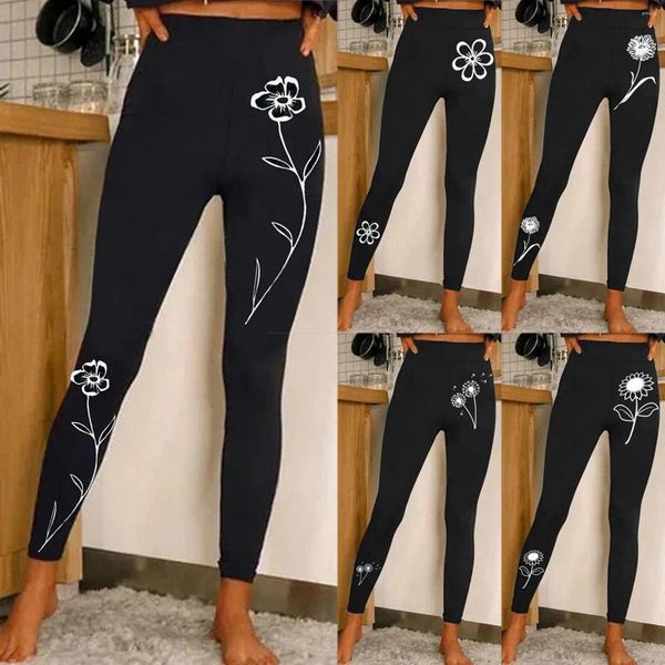 Pantalones activos Mujer Moda casual Deportes ajustados Yoga Leggings con estampado de flores