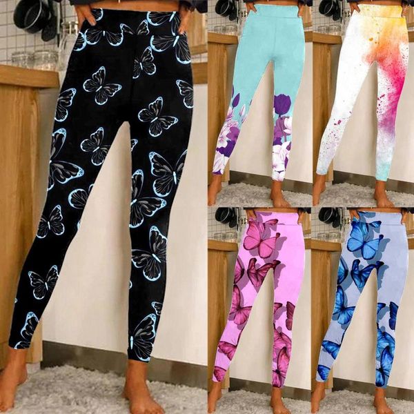 Pantalones activos para mujer, moda informal, ajustados, deportivos, Yoga, flores coloridas, estampado de mariposa, mallas, ropa de maternidad, Boxers para mujer