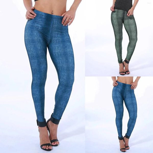 Pantalones activos Mujer Casual Cintura alta Camuflaje Slim Fit Simulación Botón Costura Jeans Leggings