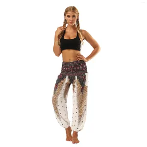 Aktive Hosen Frauen Kleid Harun Hohe Taille Yoga Set Bohemian Mit Taschen Gedruckt Tanz Sport Laternen Capris Casual Leggings