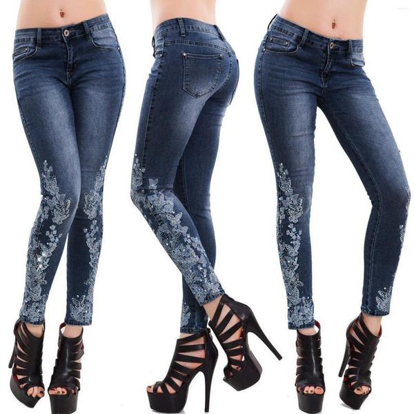 Pantalon actif femme broderie skinny crayon jeans denim extensible slim fitness robe leggings on pant femme super droit