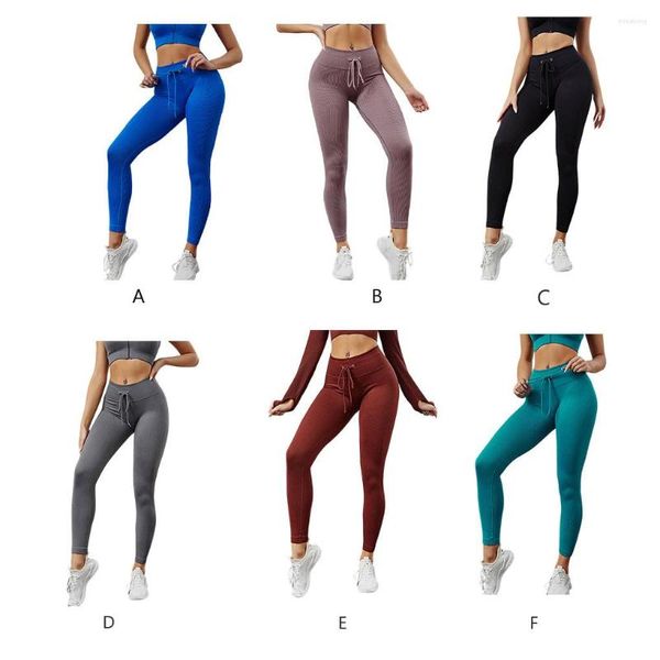 Pantalons Actifs Femmes Leggings Côtelés Hip Lift Seamless Stripe Cordon De Jogging Yoga Taille Haute Collants Pour L'entraînement Cyclisme Bleu