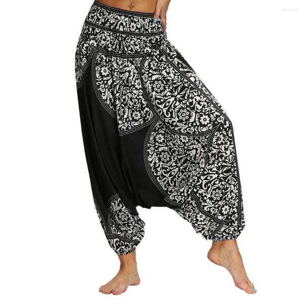 Pantalon actif femme Boho Yoga Harem Hippie fluide décontracté plage taille haute taille unique