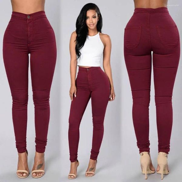 Pantalon actif Mode femme Couleur unie Jeans skinny Pantalon à fermeture éclair Pantalon décontracté taille haute Leggings Stretch Push Up Crayon Pieds Bas