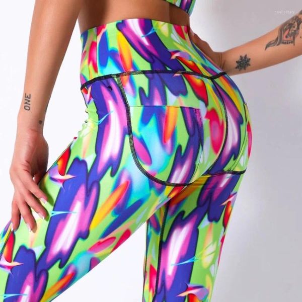 Pantalones activos Legging de gimnasio para mujer, mallas sin costuras de cintura alta, estampado Push Up, pantalones deportivos elásticos de energía para Yoga, mallas para niña