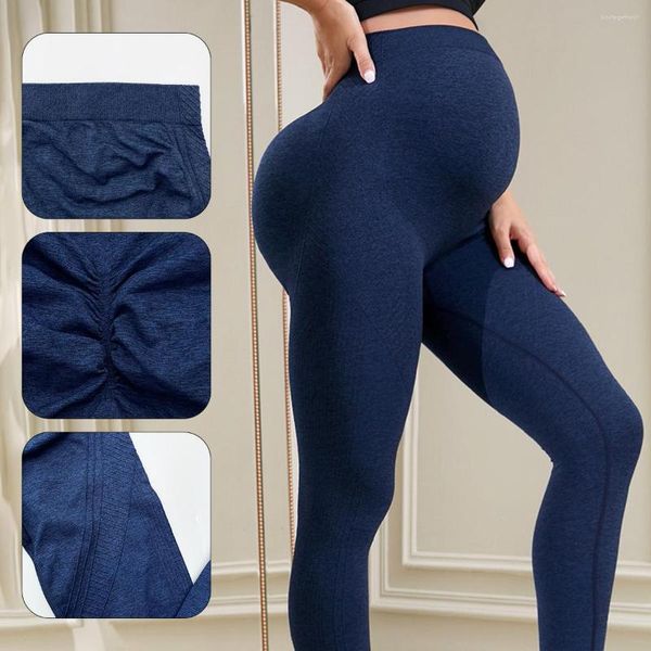 Pantalones activos para mujer, cintura alta, maternidad, Yoga, sobre el vientre, soporte para el embarazo, mallas de entrenamiento