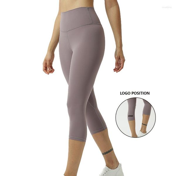 Pantalones activos Leggings Capri suaves para mujer, cintura alta, control de barriga, entrenamiento no transparente, correr, Yoga con logotipo