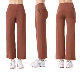 Calças ativas femininas yoga cintura alta perna larga esportes 28 "comprimento interno altamente elástico casual calça de fitness com boca de sino.