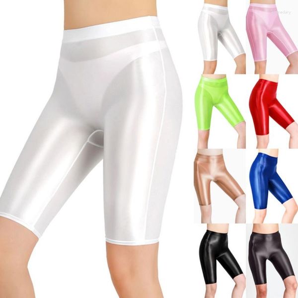 Pantalones activos Mujeres Sexy Jeggings Shorts Sheer Shiny Wet-Through Suave Elástico Ropa interior Aceite Leggings Yoga Gimnasio