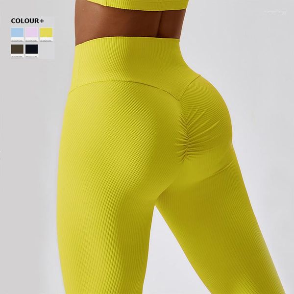 Pantalons actifs femmes couleur unie Yoga Super Stretch taille haute Leggings de sport hanches Sexy Push Up entraînement collants de course vêtements de sport