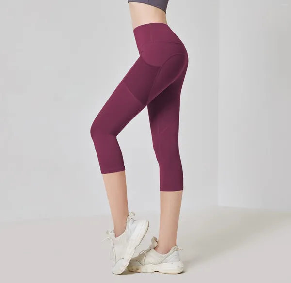 Pantalon actif femmes Sport Leggings pantacourt taille haute Yoga hanche levage course Capris poche séchage rapide Gym entraînement collants Femme
